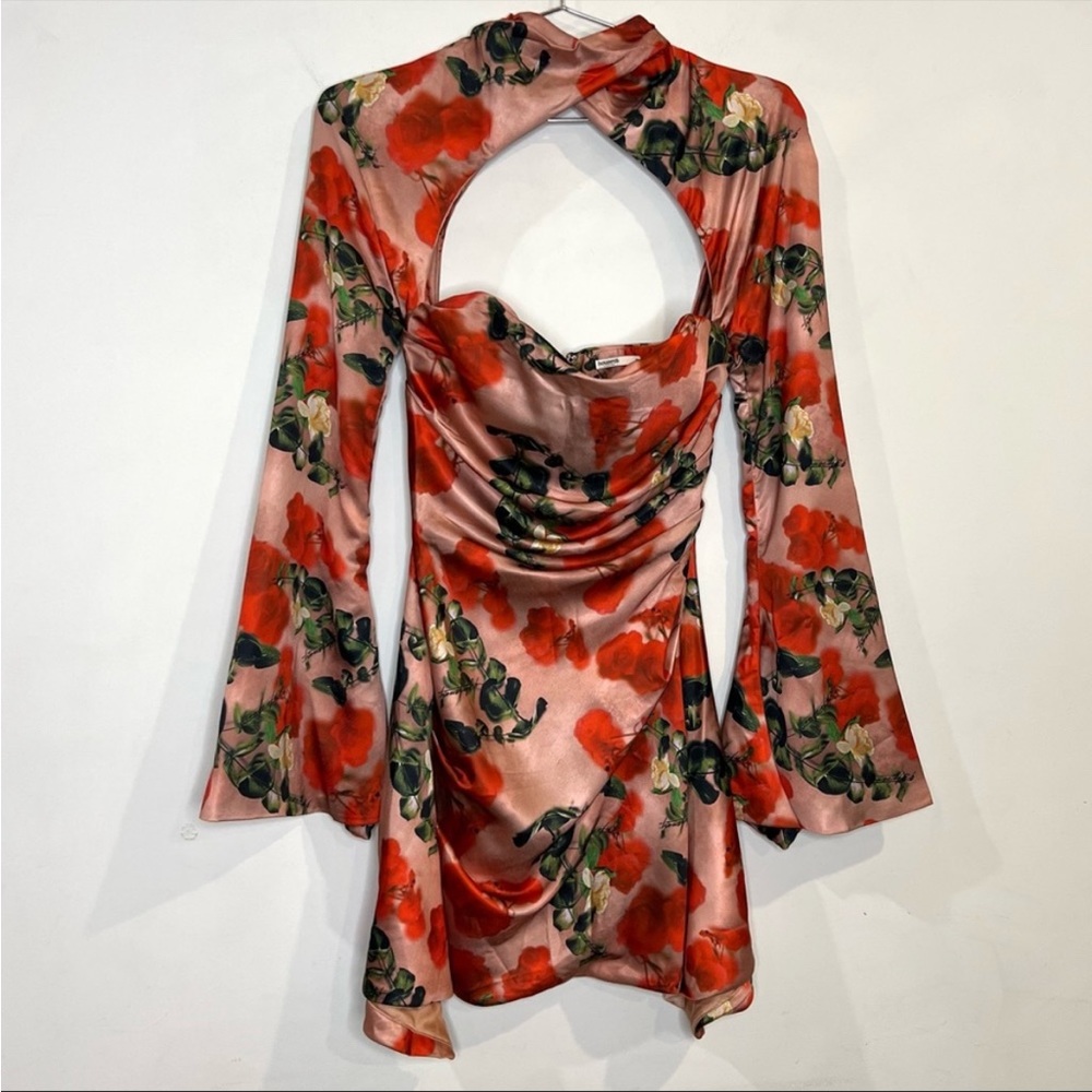 House of CB ‘Toira’ Satin Rose Print draped corset mini dress NWOT - Picture 4 of 12